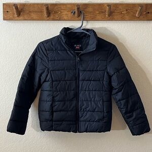 Girl Place Black Puffer Jacket with Stand-Up Collar and Matte Finish